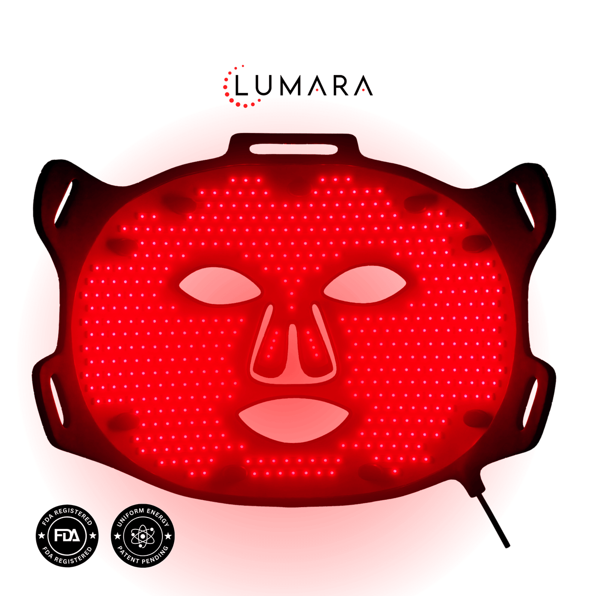 Lumara VISO red light therapy face mask illuminated with 470 micro LEDs