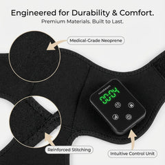 Close view of the Nicebeam knee pad neoprene material, reinforced stitching and controller