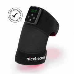 Nicebeam knee pad product image with a visible FDA Approved certification graphic