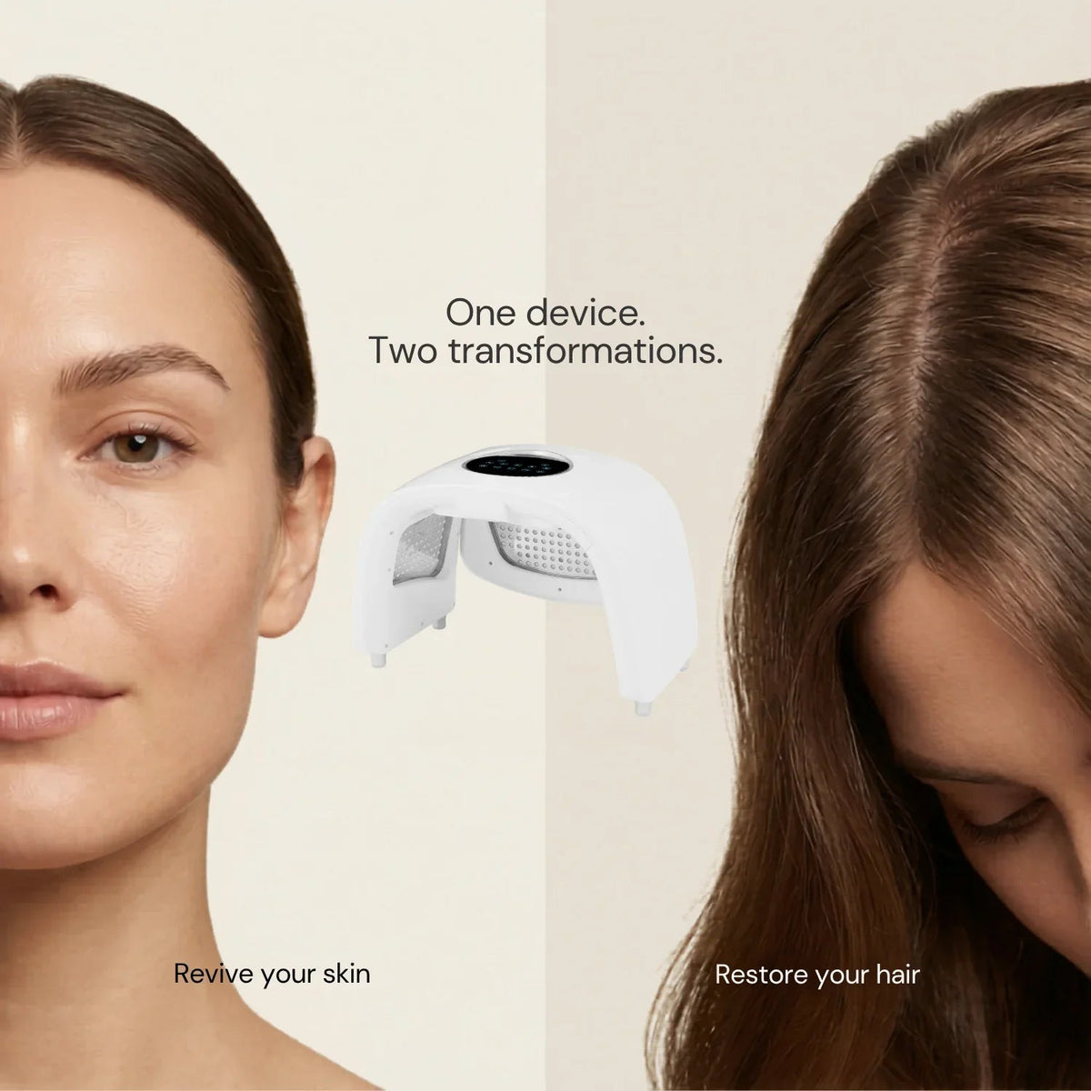Nicebeam laser light therapy lamp graphic showing facial and scalp use