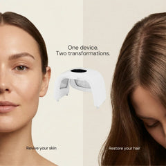 Nicebeam laser light therapy lamp graphic showing facial and scalp use
