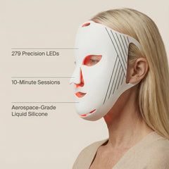 Profile view of the Nicebeam LED face mask with 279 LED and 10 minute session labels