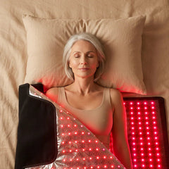Woman using the U neck Nicebeam red light therapy bag