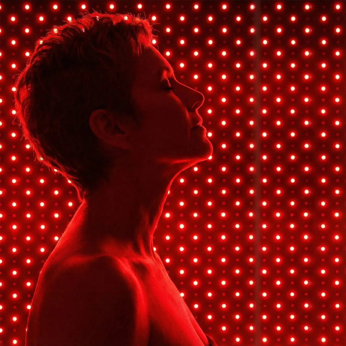 Close view of the illuminated LEDs on the Nicebeam red light therapy mat