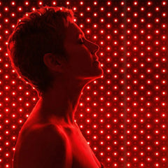 Close view of the illuminated LEDs on the Nicebeam red light therapy mat