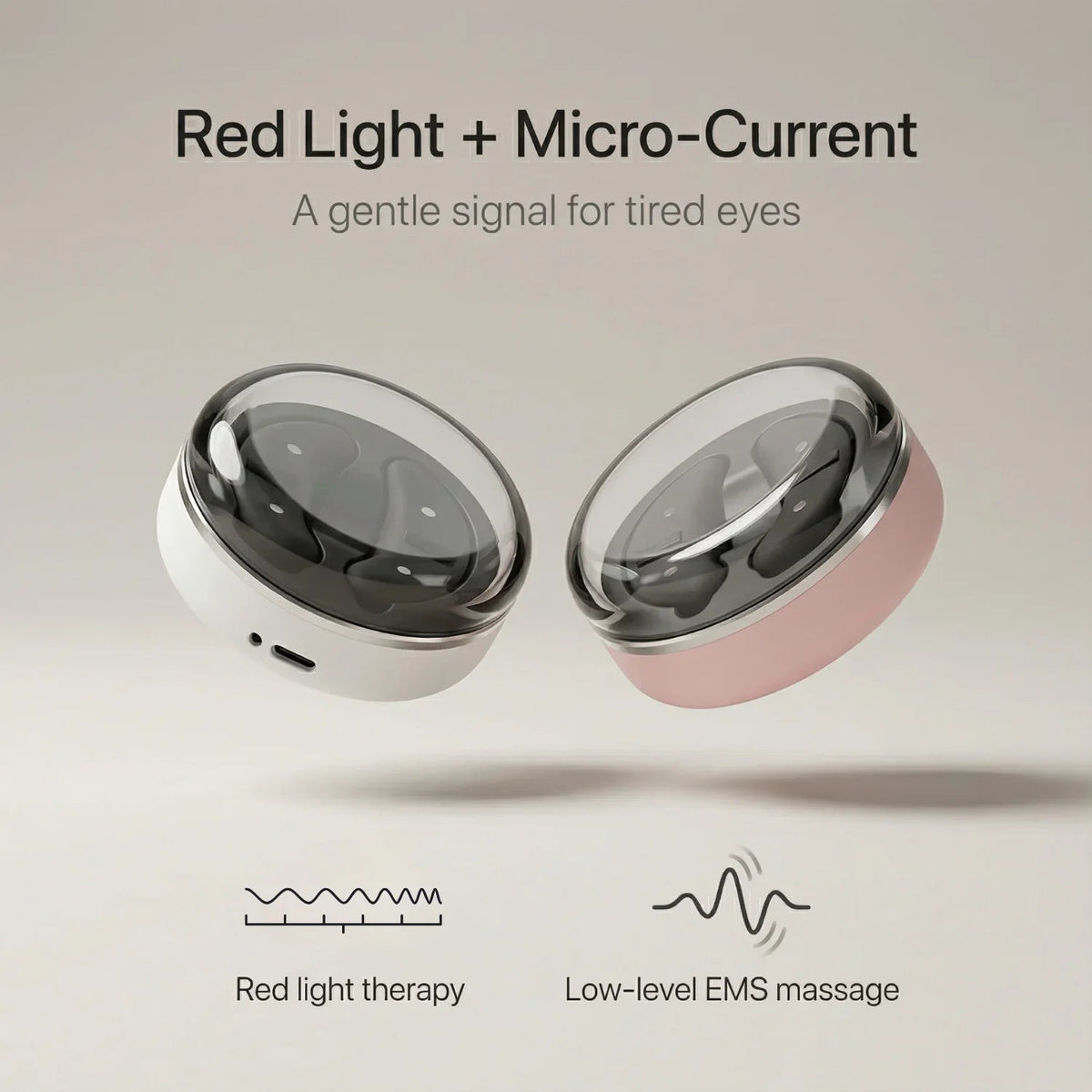 Nicebeam Red Light Therapy Eye Pods graphic for red light plus micro-current modes