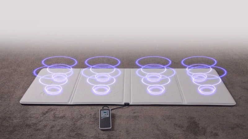 OMI PADS full body PEMF mat unfolded with eight coils distributed across four panels