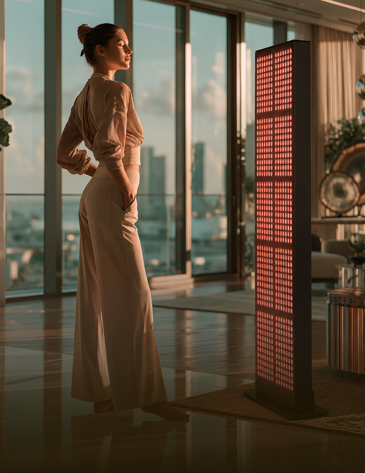Person standing in front of the Protocol⁴ 3600W full body red light therapy panel
