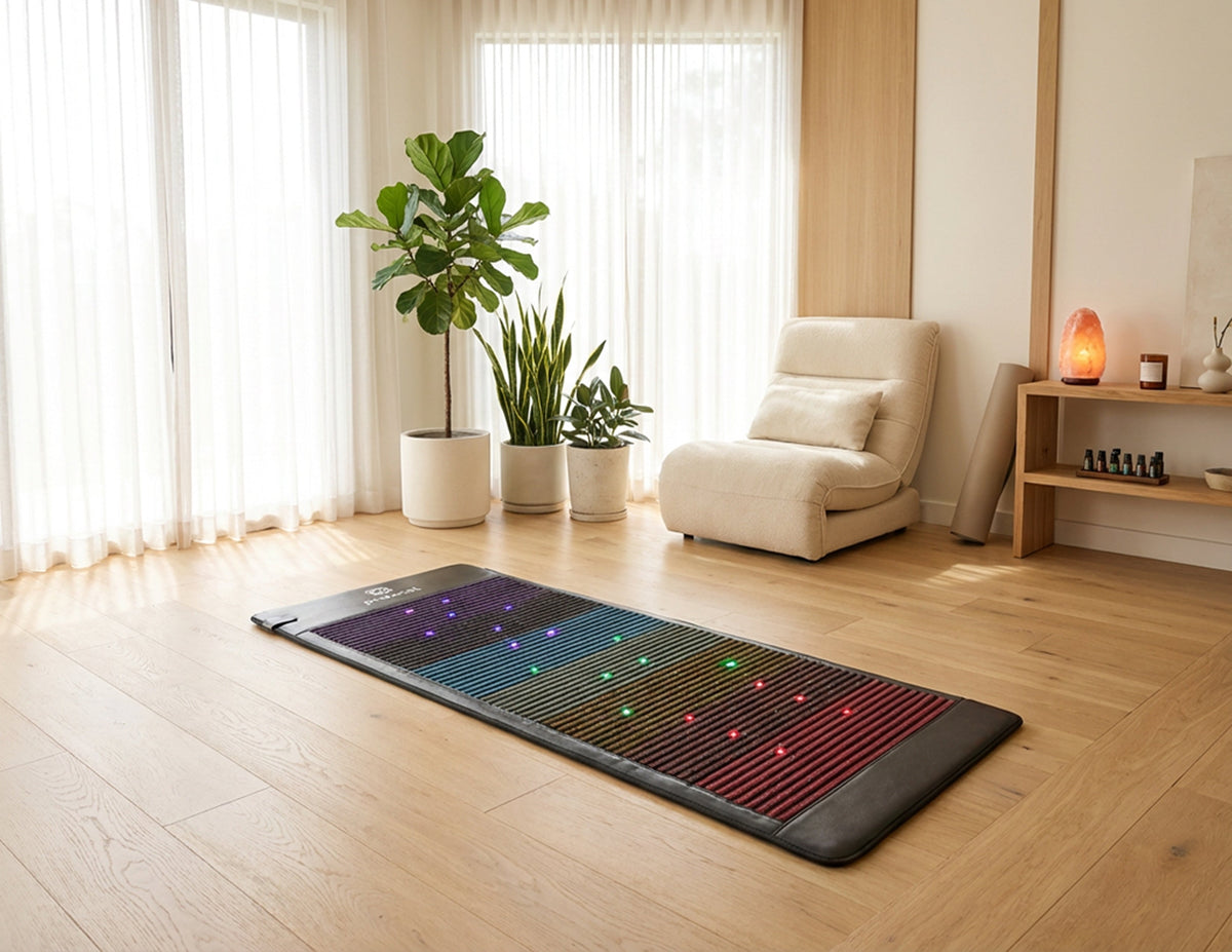 Protocol4 Ultimate PEMF Mat arranged in a home recovery room